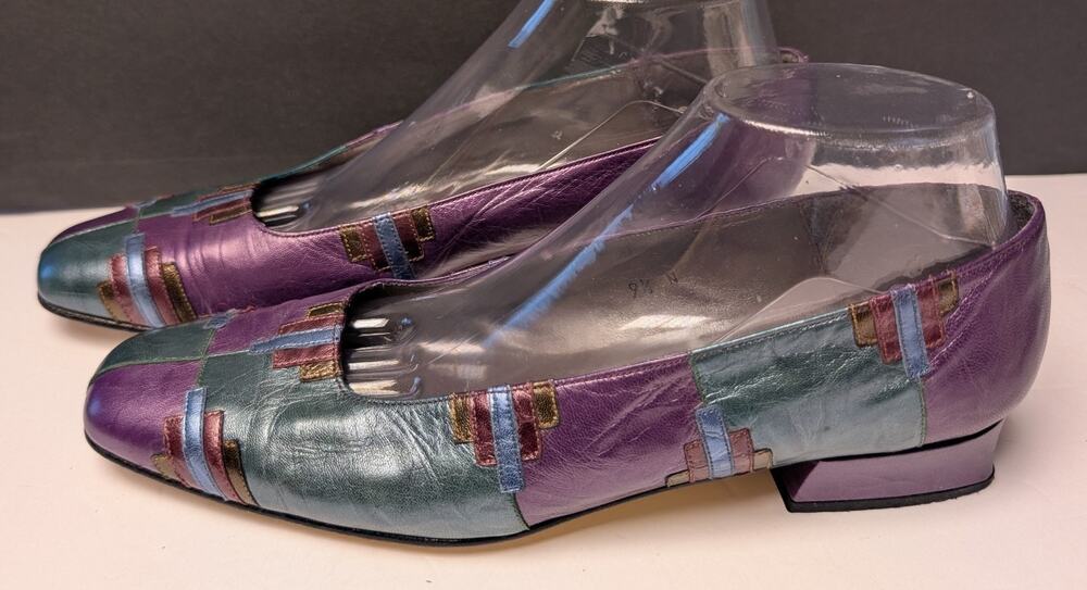 Vtg Margaret Jerrold Kitten Heels Women's Size 9.5N 80s Satin Finish Leather Art